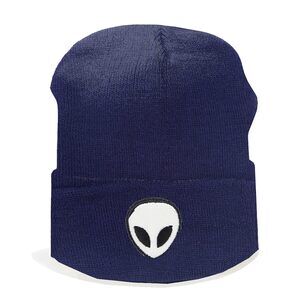 2382 Alien Embroidered Cuffed Beanie Hat Graphic Knitted Skull Cap Double